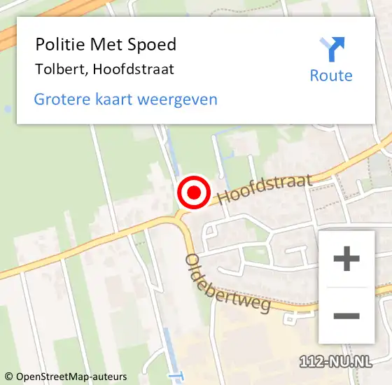 Locatie op kaart van de 112 melding: Politie Met Spoed Naar Tolbert, Hoofdstraat op 12 december 2021 21:11