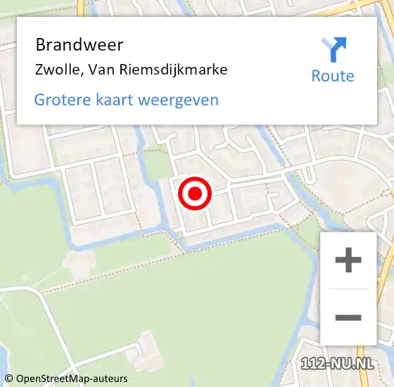 Locatie op kaart van de 112 melding: Brandweer Zwolle, Van Riemsdijkmarke op 12 december 2021 21:17