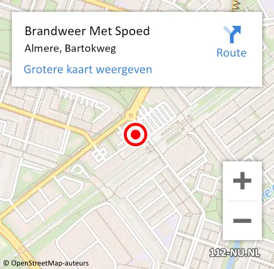 Locatie op kaart van de 112 melding: Brandweer Met Spoed Naar Almere, Bartokweg op 12 december 2021 22:27