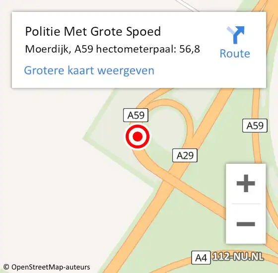 Locatie op kaart van de 112 melding: Politie Met Grote Spoed Naar Moerdijk, A59 hectometerpaal: 56,8 op 12 december 2021 22:47