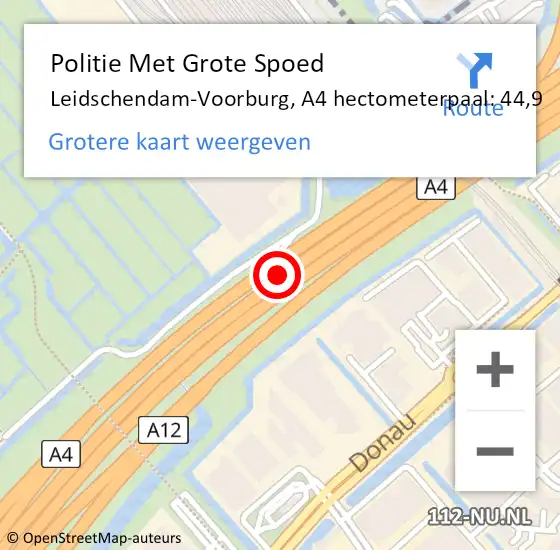 Locatie op kaart van de 112 melding: Politie Met Grote Spoed Naar Leidschendam-Voorburg, A4 hectometerpaal: 44,9 op 12 december 2021 23:16