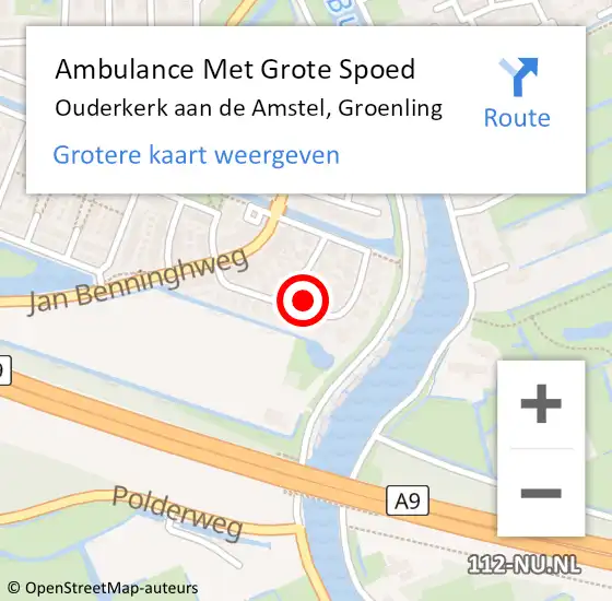 Locatie op kaart van de 112 melding: Ambulance Met Grote Spoed Naar Ouderkerk aan de Amstel, Groenling op 12 december 2021 23:25