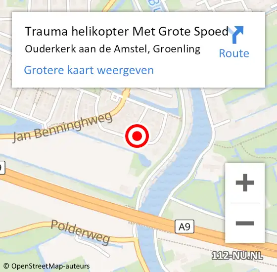 Locatie op kaart van de 112 melding: Trauma helikopter Met Grote Spoed Naar Ouderkerk aan de Amstel, Groenling op 12 december 2021 23:26
