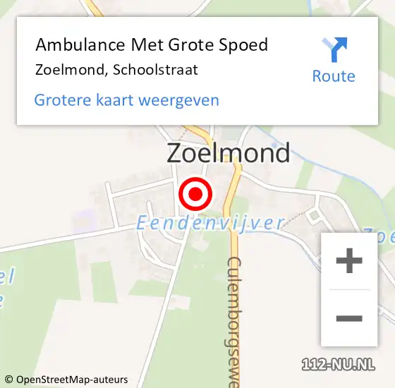 Locatie op kaart van de 112 melding: Ambulance Met Grote Spoed Naar Zoelmond, Schoolstraat op 12 december 2021 23:36