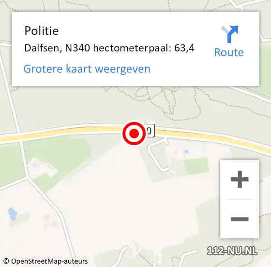 Locatie op kaart van de 112 melding: Politie Dalfsen, N340 hectometerpaal: 63,4 op 12 december 2021 23:44