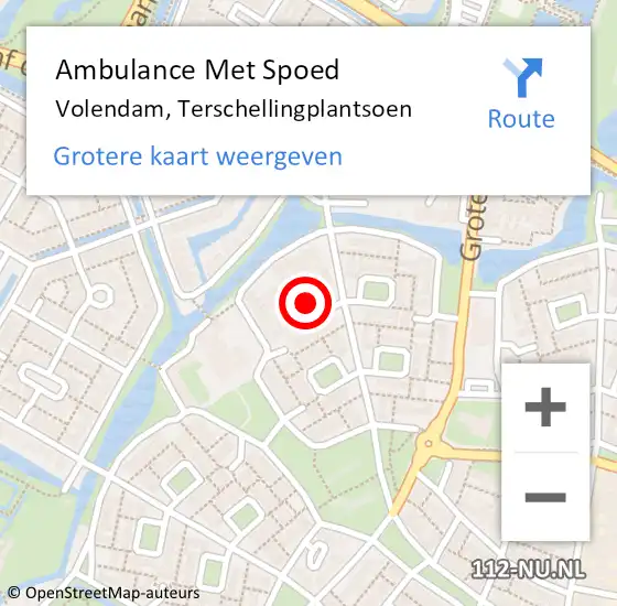 Locatie op kaart van de 112 melding: Ambulance Met Spoed Naar Volendam, Terschellingplantsoen op 13 december 2021 00:03