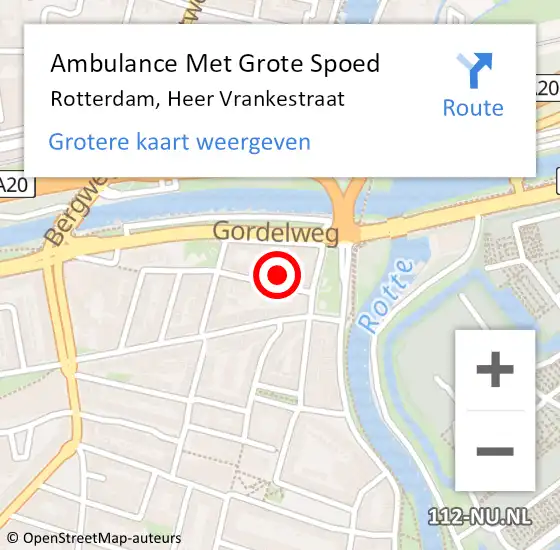 Locatie op kaart van de 112 melding: Ambulance Met Grote Spoed Naar Rotterdam, Heer Vrankestraat op 13 december 2021 00:45