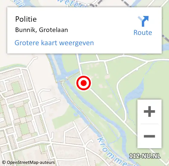 Locatie op kaart van de 112 melding: Politie Bunnik, Grotelaan op 2 juli 2014 08:03