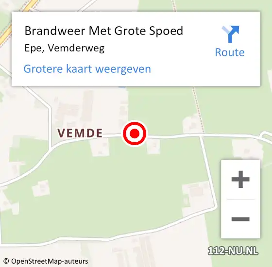 Locatie op kaart van de 112 melding: Brandweer Met Grote Spoed Naar Epe, Vemderweg op 13 december 2021 03:22