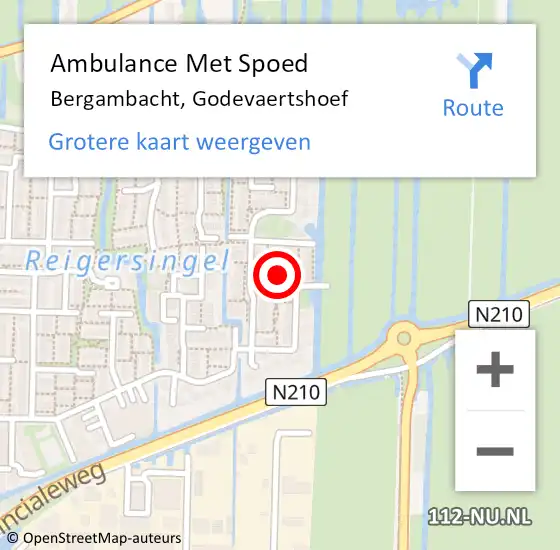 Locatie op kaart van de 112 melding: Ambulance Met Spoed Naar Bergambacht, Godevaertshoef op 13 december 2021 03:39