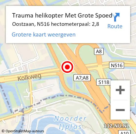 Locatie op kaart van de 112 melding: Trauma helikopter Met Grote Spoed Naar Oostzaan, N516 hectometerpaal: 2,8 op 13 december 2021 06:12