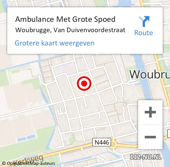 Locatie op kaart van de 112 melding: Ambulance Met Grote Spoed Naar Woubrugge, van Duivenvoordestraat op 13 december 2021 07:06