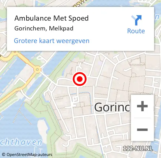 Locatie op kaart van de 112 melding: Ambulance Met Spoed Naar Gorinchem, Melkpad op 13 december 2021 07:06