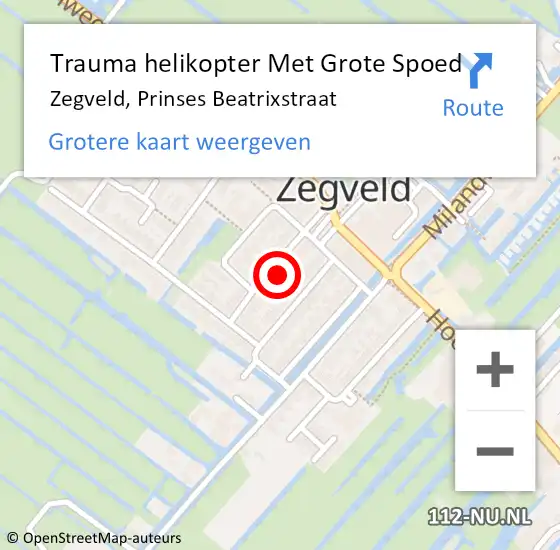 Locatie op kaart van de 112 melding: Trauma helikopter Met Grote Spoed Naar Zegveld, Prinses Beatrixstraat op 13 december 2021 07:33