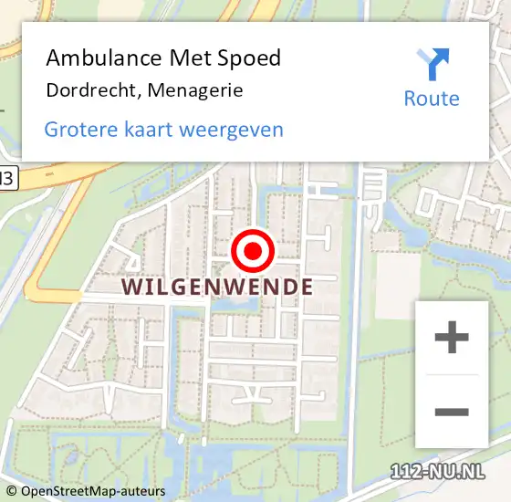 Locatie op kaart van de 112 melding: Ambulance Met Spoed Naar Dordrecht, Menagerie op 13 december 2021 07:48