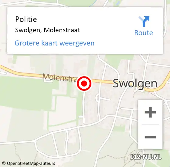 Locatie op kaart van de 112 melding: Politie Swolgen, Molenstraat op 13 december 2021 07:54