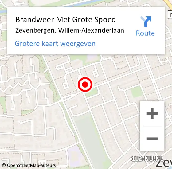 Locatie op kaart van de 112 melding: Brandweer Met Grote Spoed Naar Zevenbergen, Willem-Alexanderlaan op 13 december 2021 08:51