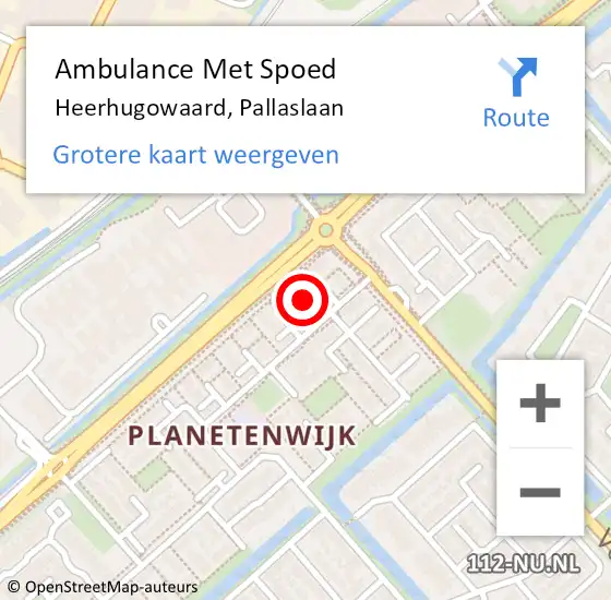 Locatie op kaart van de 112 melding: Ambulance Met Spoed Naar Heerhugowaard, Pallaslaan op 13 december 2021 09:10