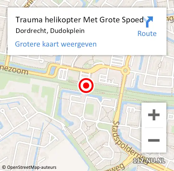 Locatie op kaart van de 112 melding: Trauma helikopter Met Grote Spoed Naar Dordrecht, Dudokplein op 13 december 2021 09:25