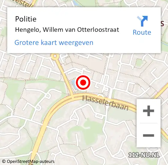 Locatie op kaart van de 112 melding: Politie Hengelo, Willem van Otterloostraat op 13 december 2021 09:26