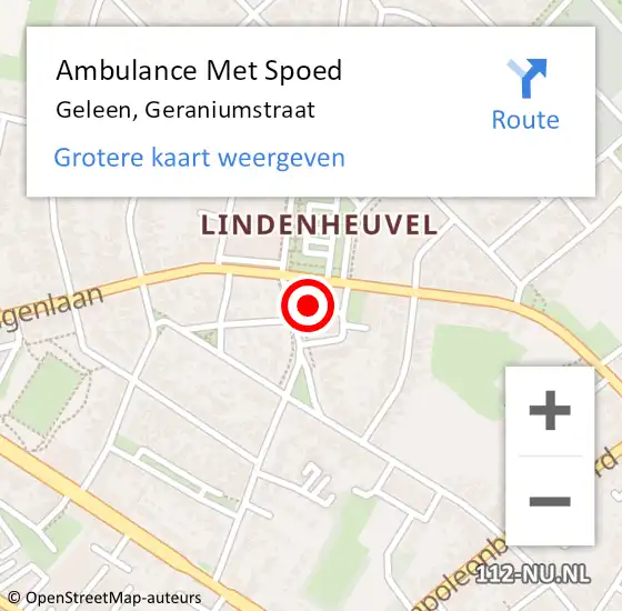 Locatie op kaart van de 112 melding: Ambulance Met Spoed Naar Geleen, Geraniumstraat op 2 juli 2014 08:29