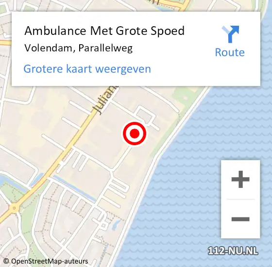 Locatie op kaart van de 112 melding: Ambulance Met Grote Spoed Naar Volendam, Parallelweg op 13 december 2021 09:34