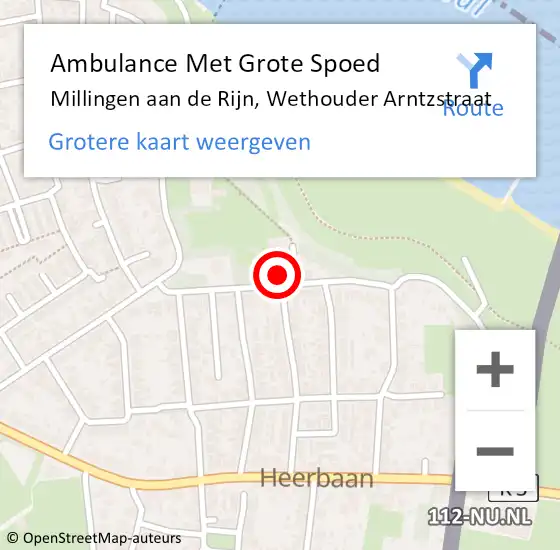 Locatie op kaart van de 112 melding: Ambulance Met Grote Spoed Naar Millingen aan de Rijn, Wethouder Arntzstraat op 13 december 2021 10:11