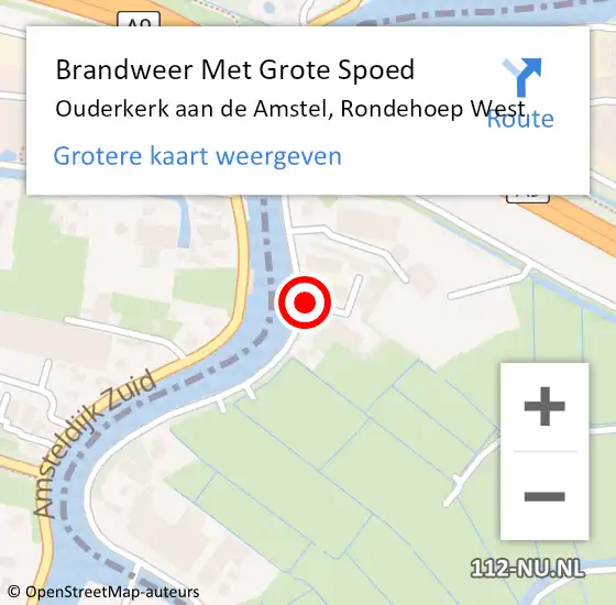 Locatie op kaart van de 112 melding: Brandweer Met Grote Spoed Naar Ouderkerk aan de Amstel, Rondehoep West op 13 december 2021 10:25