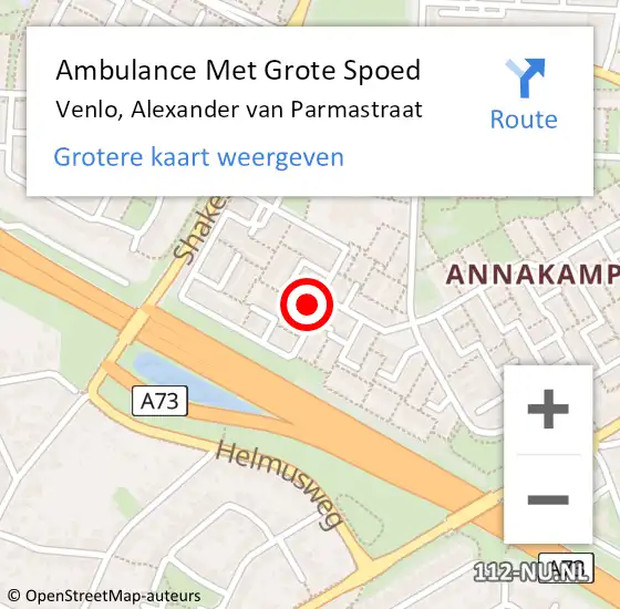 Locatie op kaart van de 112 melding: Ambulance Met Grote Spoed Naar Venlo, Alexander van Parmastraat op 13 december 2021 10:36