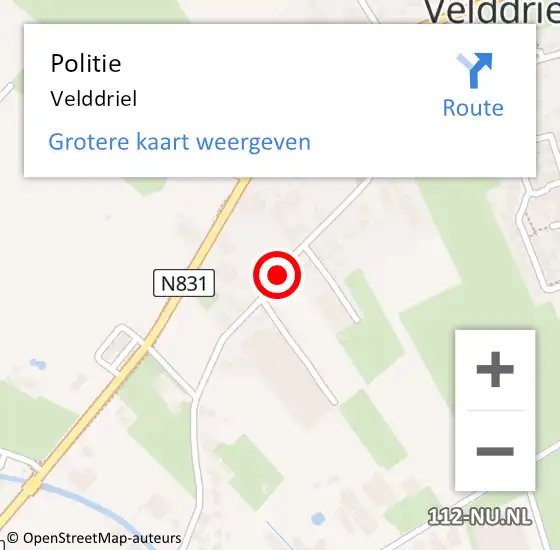 Locatie op kaart van de 112 melding: Politie Velddriel op 13 december 2021 10:41