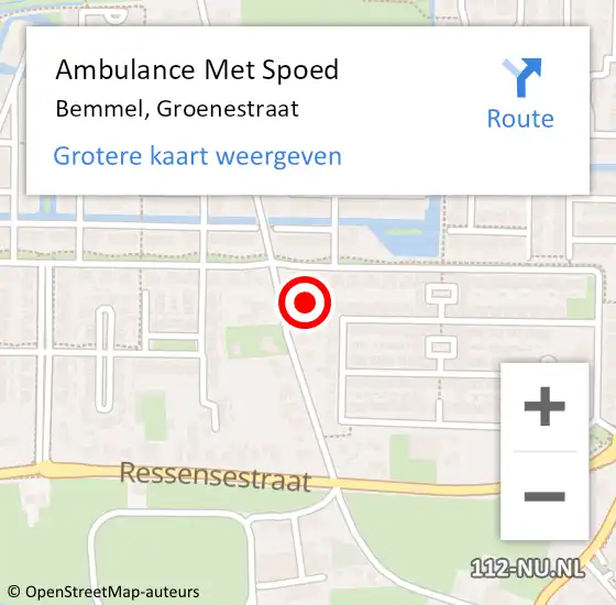 Locatie op kaart van de 112 melding: Ambulance Met Spoed Naar Bemmel, Groenestraat op 13 december 2021 11:51