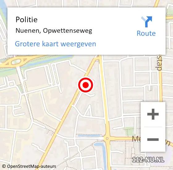 Locatie op kaart van de 112 melding: Politie Nuenen, Opwettenseweg op 13 december 2021 11:55