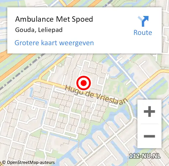 Locatie op kaart van de 112 melding: Ambulance Met Spoed Naar Gouda, Leliepad op 13 december 2021 11:58