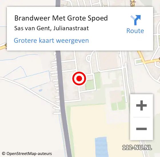 Locatie op kaart van de 112 melding: Brandweer Met Grote Spoed Naar Sas van Gent, Julianastraat op 13 december 2021 12:10