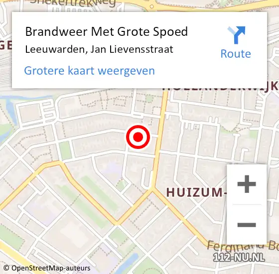 Locatie op kaart van de 112 melding: Brandweer Met Grote Spoed Naar Leeuwarden, Jan Lievensstraat op 13 december 2021 12:33