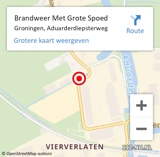 Locatie op kaart van de 112 melding: Brandweer Met Grote Spoed Naar Groningen, Aduarderdiepsterweg op 13 december 2021 13:03