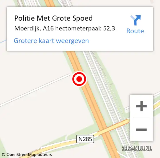 Locatie op kaart van de 112 melding: Politie Met Grote Spoed Naar Moerdijk, A16 hectometerpaal: 52,3 op 13 december 2021 13:40