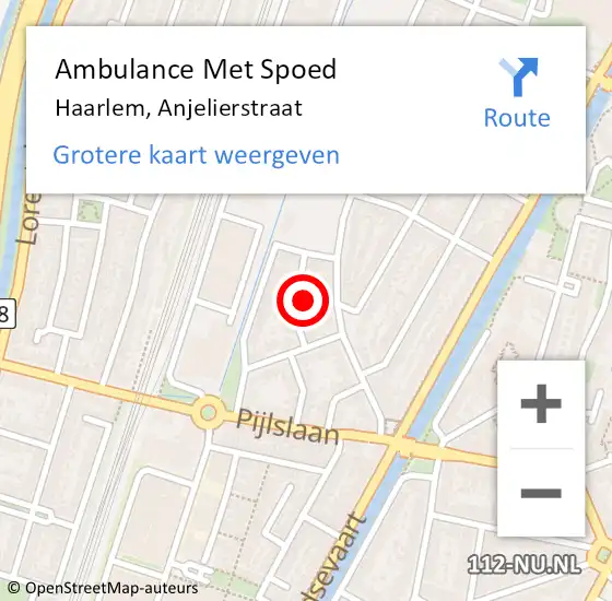 Locatie op kaart van de 112 melding: Ambulance Met Spoed Naar Haarlem, Anjelierstraat op 13 december 2021 14:52