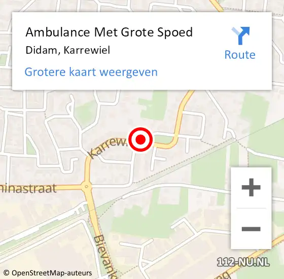 Locatie op kaart van de 112 melding: Ambulance Met Grote Spoed Naar Didam, Karrewiel op 13 december 2021 15:05