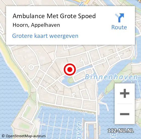 Locatie op kaart van de 112 melding: Ambulance Met Grote Spoed Naar Hoorn, Appelhaven op 13 december 2021 15:13