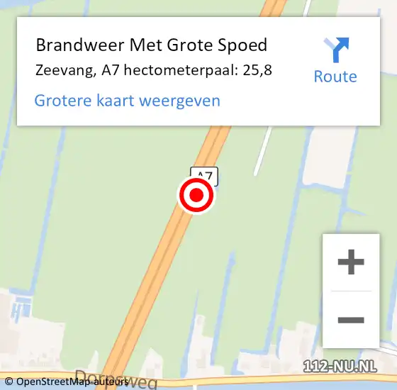 Locatie op kaart van de 112 melding: Brandweer Met Grote Spoed Naar Zeevang, A7 hectometerpaal: 25,8 op 13 december 2021 15:51