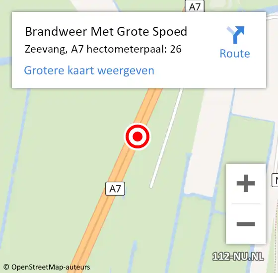 Locatie op kaart van de 112 melding: Brandweer Met Grote Spoed Naar Zeevang, A7 hectometerpaal: 26 op 13 december 2021 15:58