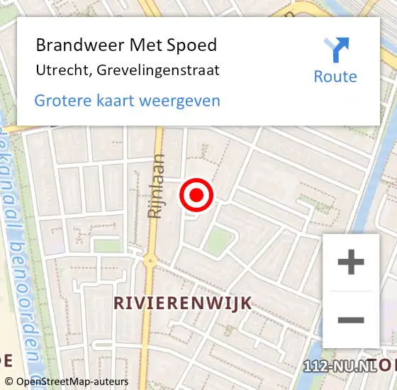 Locatie op kaart van de 112 melding: Brandweer Met Spoed Naar Utrecht, Grevelingenstraat op 13 december 2021 16:05