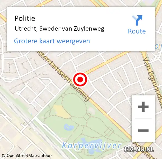 Locatie op kaart van de 112 melding: Politie Utrecht, Sweder van Zuylenweg op 13 december 2021 16:09