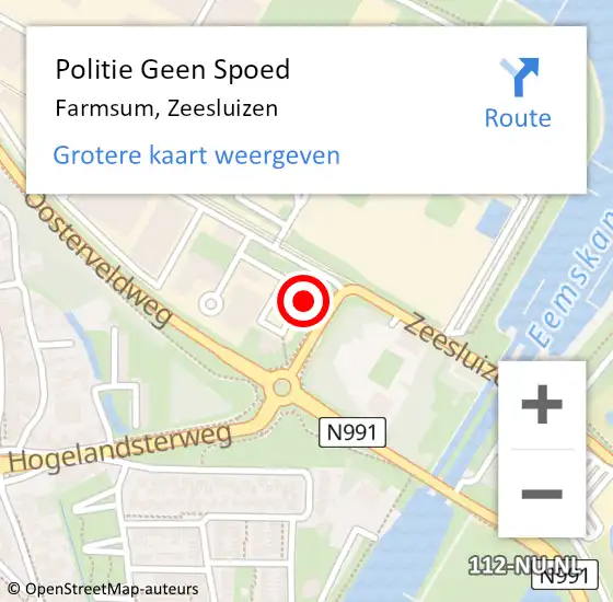 Locatie op kaart van de 112 melding: Politie Geen Spoed Naar Farmsum, Zeesluizen op 13 december 2021 17:56