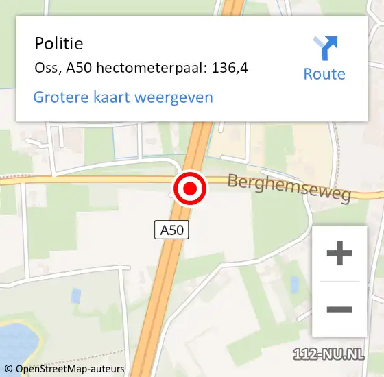 Locatie op kaart van de 112 melding: Politie Oss, A50 hectometerpaal: 136,4 op 13 december 2021 17:59