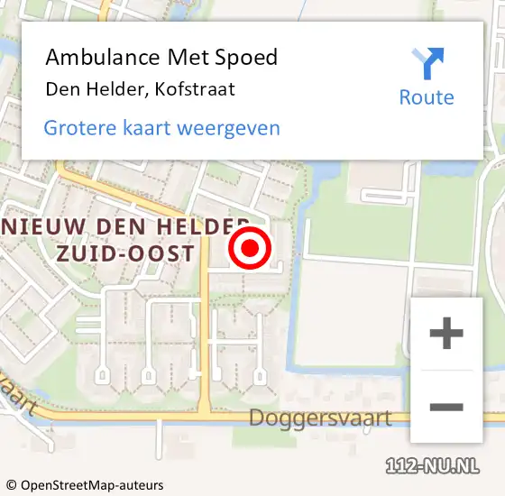 Locatie op kaart van de 112 melding: Ambulance Met Spoed Naar Den Helder, Kofstraat op 13 december 2021 18:05
