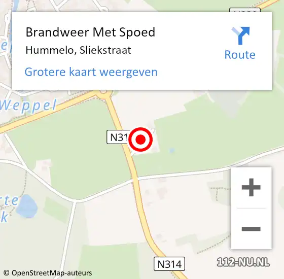 Locatie op kaart van de 112 melding: Brandweer Met Spoed Naar Hummelo, Sliekstraat op 2 juli 2014 09:28