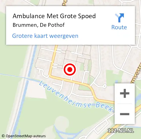 Locatie op kaart van de 112 melding: Ambulance Met Grote Spoed Naar Brummen, De Pothof op 13 december 2021 18:34