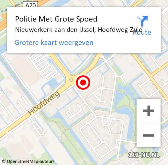 Locatie op kaart van de 112 melding: Politie Met Grote Spoed Naar Nieuwerkerk aan den IJssel, Hoofdweg-Zuid op 13 december 2021 18:43